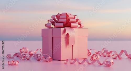 Pink gift box with bow and confetti on pastel background, celebration concept. jpg