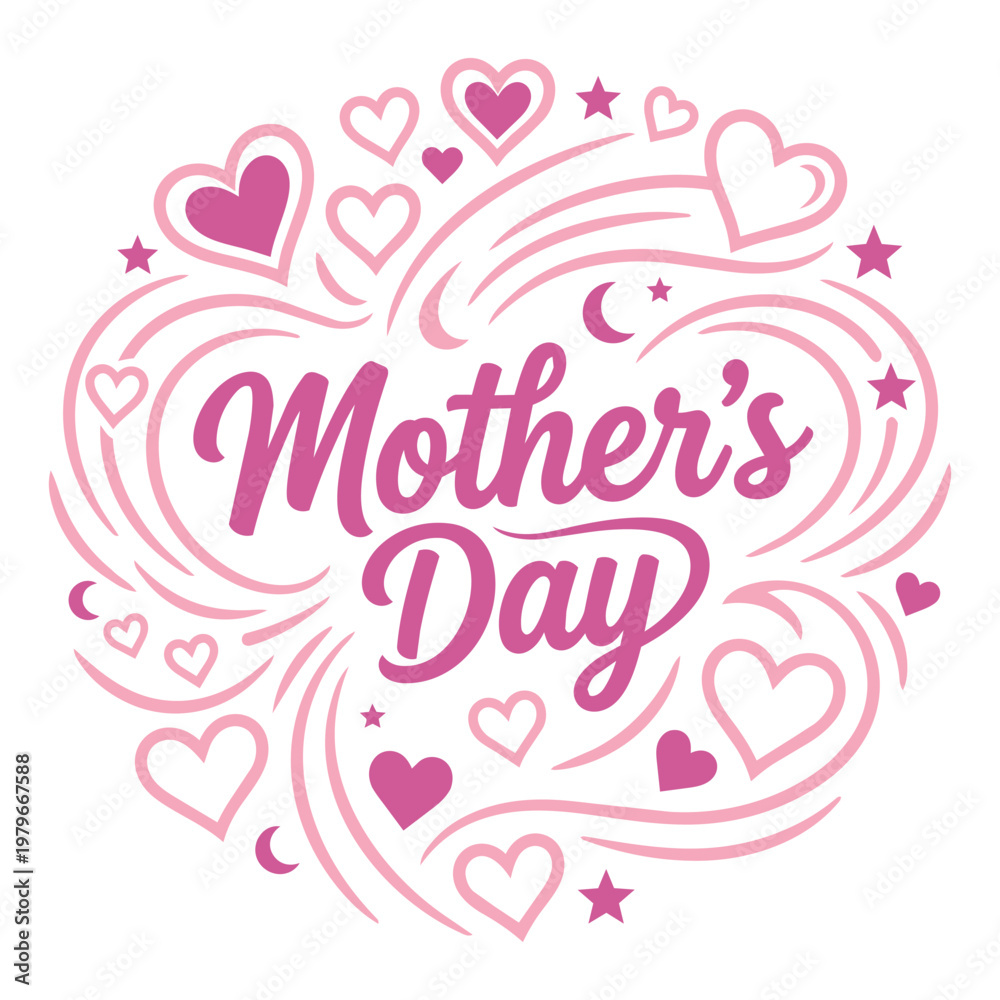 Fototapeta premium Mothers Day Pink Typography with Heart Swirl Vector Illustration
