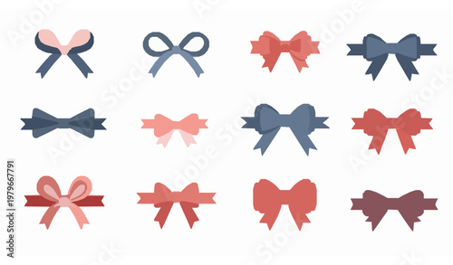 Bow ribbon icon set vector gift wrapping bowknot and hair accessory illustration isolated on white