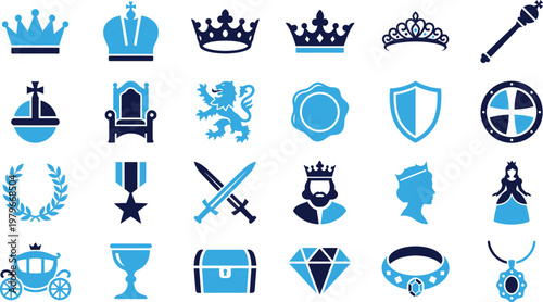 Royal heraldic symbols and icons for kingdom and nobility, abstract design.