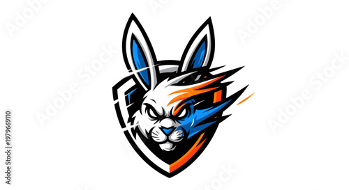 Aggressive Bunny Mascot Logo with Shield and Flames