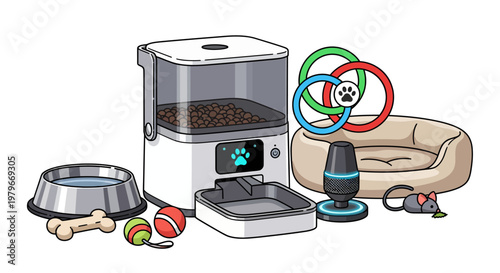 Dog food and accessories illustration