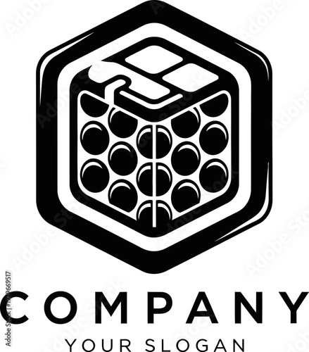 Abstract Geometric Hexagonal Cube Logo Design Featuring Honeycomb Pattern and Bubbles