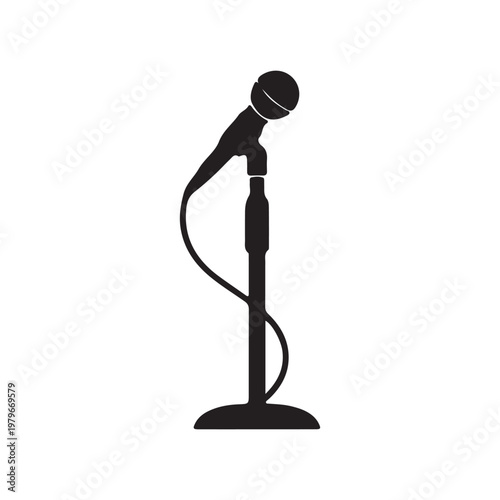 Microphone stand silhouette on white background. Microphone icon sign vector illustration design