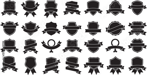 Collection of black and white award badge icons set