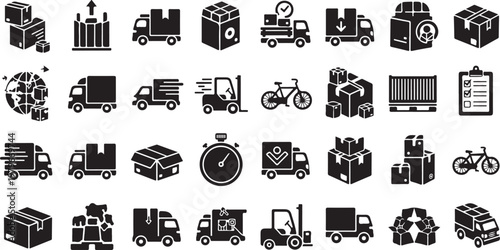 Logistics and transportation icons for business and delivery services