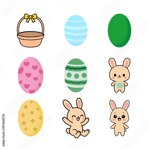 Kawaii Easter Bunny and Patterned Eggs Set