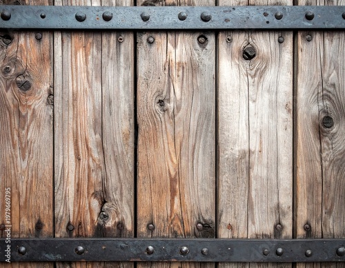 Rustic Wooden Door Texture with Metal Bands.