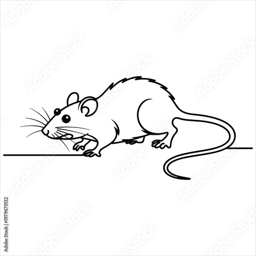 Black and white line of a standing rat mouse rodent