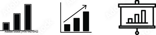 Business data analysis icons charts graphs and presentation tools