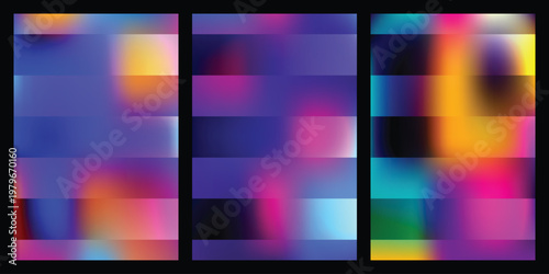 Abstract color blur composition with three vertical panels of gradient shifts