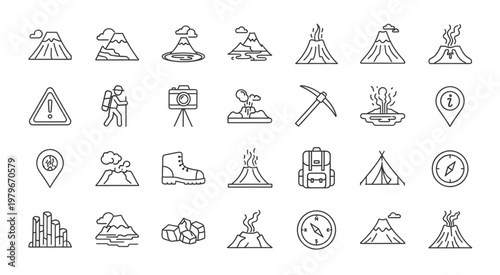 Collection of various line art illustrations depicting mountains and related elements.