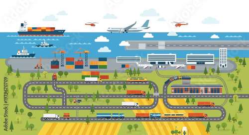 Global logistics network connecting air, sea, and land transportation for efficient cargo delivery