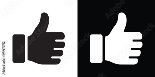 Classic thumbs up vector icon representing social media likes, positive feedback, and digital approval. Minimalist black and white hand gesture symbol for agreement and satisfaction.