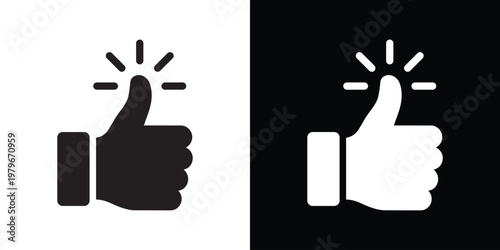 Dynamic thumbs up icon with radiating sparkle lines emphasizing excellence and top-rated quality. Graphic symbol for brilliant ideas, instant approval, and outstanding performance reviews.