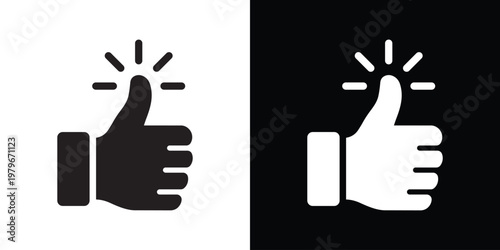Dynamic thumbs up icon with radiating sparkle lines emphasizing excellence and top-rated quality. Graphic symbol for brilliant ideas, instant approval, and outstanding performance reviews.