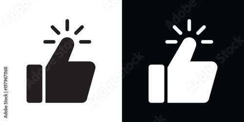 Dynamic thumbs up icon with radiating sparkle lines emphasizing excellence and top-rated quality. Graphic symbol for brilliant ideas, instant approval, and outstanding performance reviews.