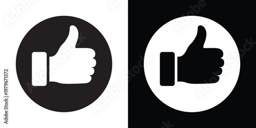 Thumbs up symbol enclosed in a solid circle badge. Professional stamp for verified reviews, customer satisfaction, and guaranteed quality. Clean UI element for websites and mobile apps.