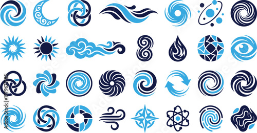Cuadro en lienzo Collection of abstract swirl and water wave symbols and icons on white background