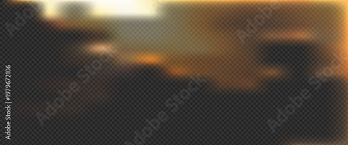 Warm golden light leak effect with soft orange glow and sun flare on dark background. Abstract blurred sunbeam and luxury spark overlay for romantic cinematic photo editing