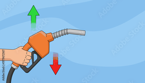Gasoline Price Fluctuation with Fuel Pump Nozzle and Arrows Illustration