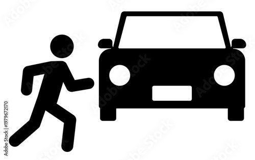 車と走っている人のシルエットアイコン