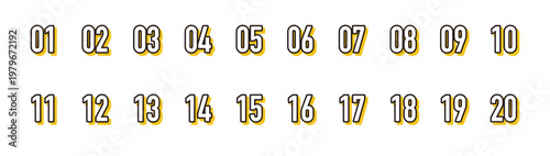おしゃれな1から20のナンバリング数字アイコンセット