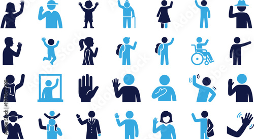 Set of human silhouette icons showing various actions and expressions.