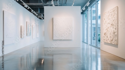 A contemporary art gallery showcases minimalist abstract art pieces that create a serene and inviting atmosphere for art admirers and visitors alike.