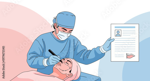 Surgeon Performing Cosmetic Surgery on Patient's Face in Operating Room