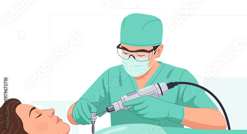 Surgeon Performing Dental Implant Surgery on Patient in Operating Room