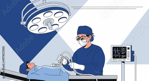 Surgeon Performing Intubation in Operating Room with Patient and Medical Equipment