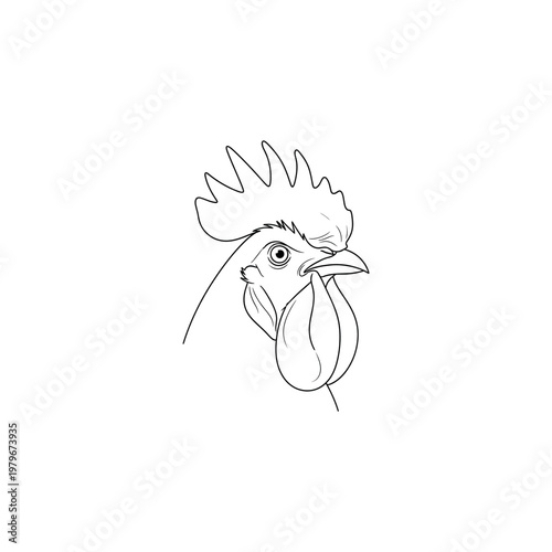 Rooster head illustration in profile.