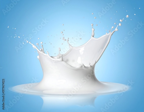 Milk Splash Frozen in Time Against a Blue Background.