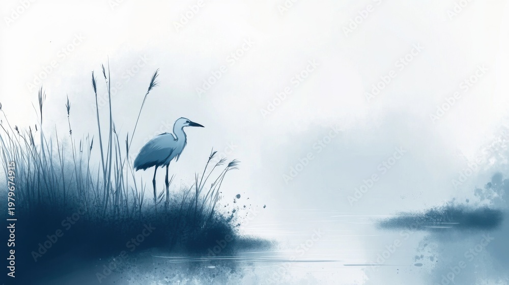 Fototapeta premium Serene Heron Standing in Water Wetlands