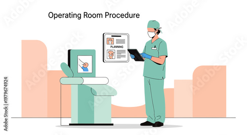 Surgeon in Operating Room Planning Procedure with Medical Equipment and Patient Monitor