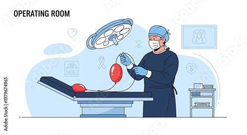 Surgeon in Operating Room Preparing for Surgery with Medical Equipment