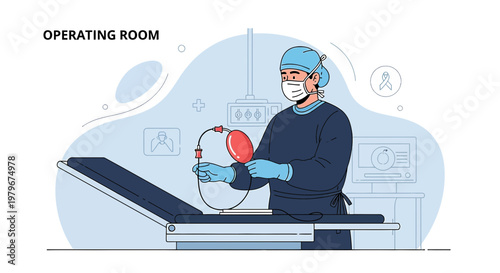 Surgeon in Operating Room Preparing Medical Equipment for Surgery