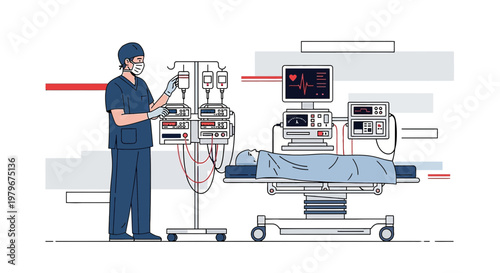 Surgeon in Operating Room with Patient and Medical Equipment