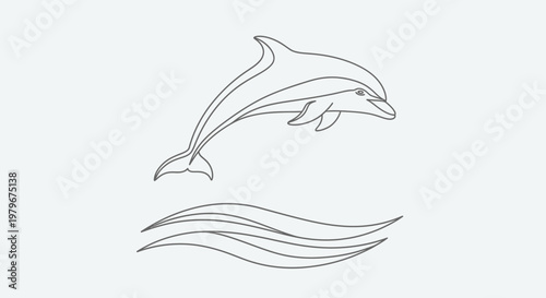 Dolphin Jumping Out of Water Line Art Illustration