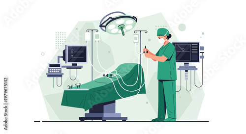 Surgeon in Operating Room with Patient and Medical Equipment