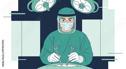 Surgeon in Protective Gear Performing Surgery Under Operating Room Lights