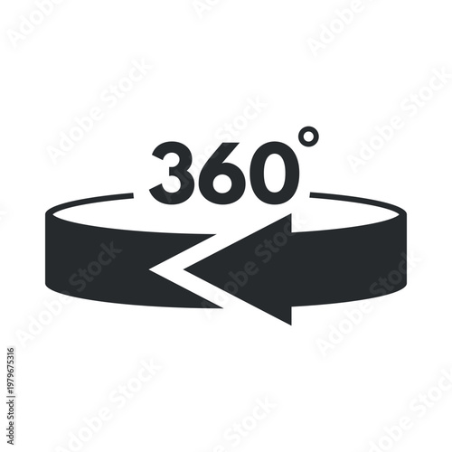 A 360-degree rotation icon for design in digital applications, simulations, and interactive environments dedicated to virtual reality.