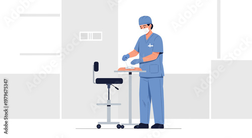Surgeon in sterile attire performing medical procedure in operating room