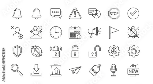 Collection of various outline icons representing different symbols and concepts for design.