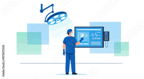 Surgeon Interacting with Digital Display in Modern Operating Room
