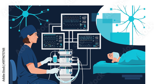 Surgeon Monitors Patient During Complex Operation with Advanced Medical Equipment