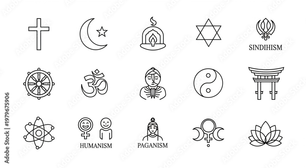 Fototapeta premium Various religious and spiritual symbols representing different faiths and beliefs.