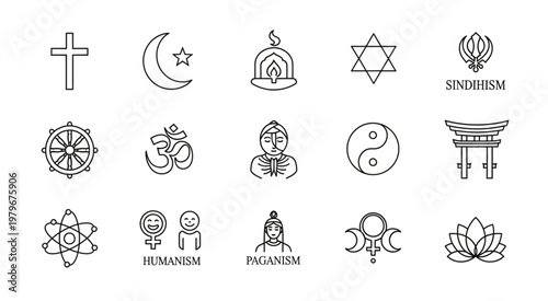 Various religious and spiritual symbols representing different faiths and beliefs.