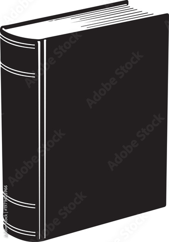 Black Silhouette of Closed Hardback Book on White Background